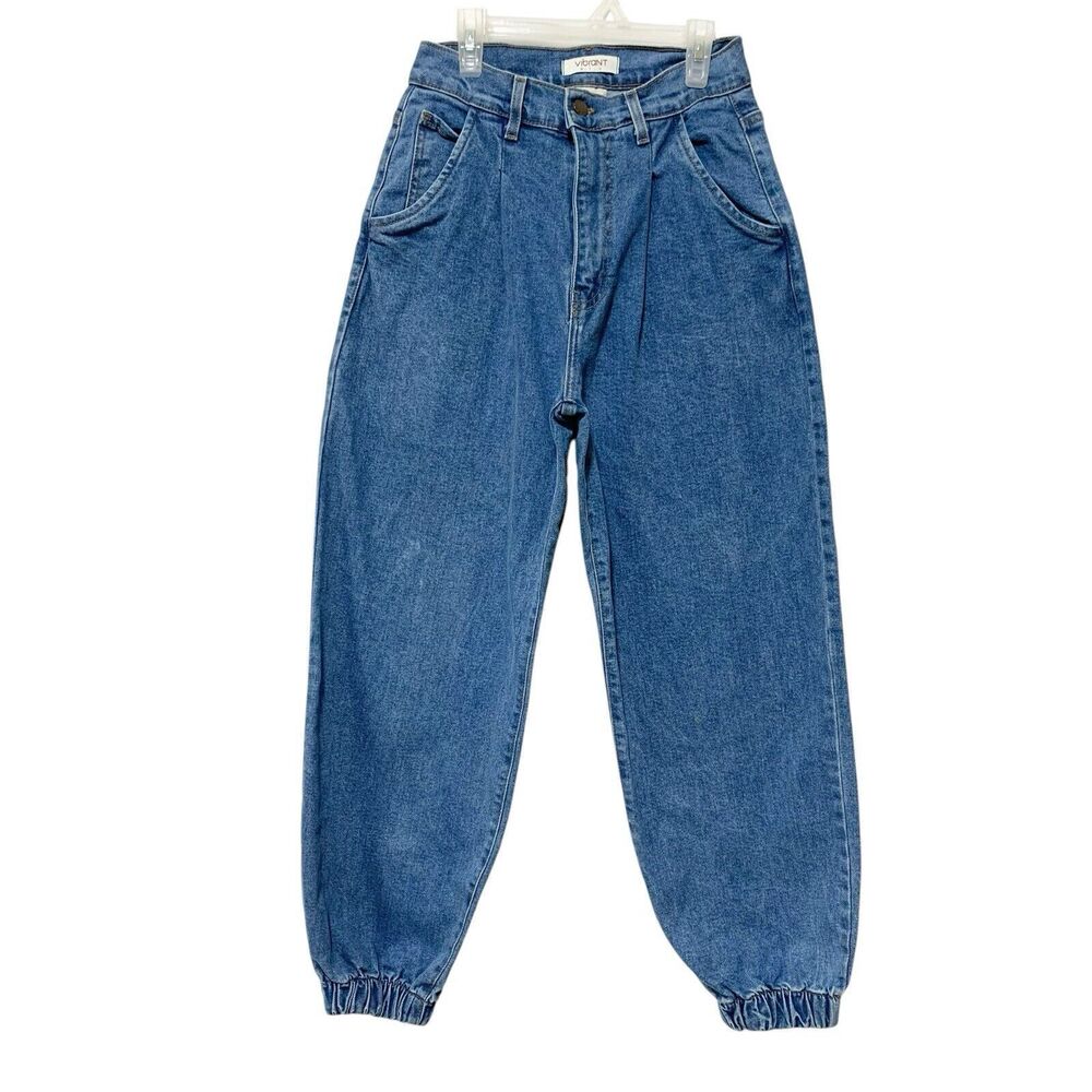 Vintage Vibrant Barrow Jeans Womens Junior Size 7 W27 Pleated Elastic High Rise